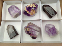 Polished Smokey Window Amethyst Quartz Crystals x 6 From Akansobe, Madagascar