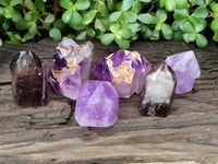 Polished Smokey Window Amethyst Quartz Crystals x 6 From Akansobe, Madagascar