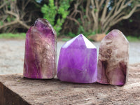 Polished Smokey Window Amethyst Quartz Crystals x 6 From Akansobe, Madagascar