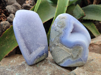 Polished Blue Lace Agate Geodes x 2 From Malawi