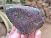 Polished Ruby Corundum In Chrome Verdite Standing Free Forms x 3 From Zimbabwe