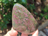 Polished Ruby Corundum In Chrome Verdite Standing Free Forms x 3 From Zimbabwe