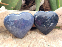 Polished Lazulite Heart's x 6 From Madagascar