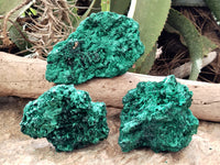 Natural Silky Malachite Specimens x 3 From Kasompe, Congo