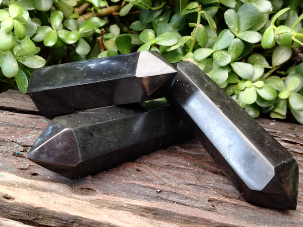 Polished Black Basalt Double Terminated Points x 3 From Antsirabe, Madagascar