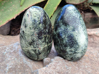 Polished Leopard Stone Standing Free Forms x 6 From Zimbabwe