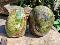 Polished Green Opal Standing Free Forms x 3 From Antsirabe, Madagascar