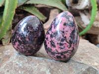 Polished Rhodonite Eggs and a heart x 3 From Ambindavato, Madagascar