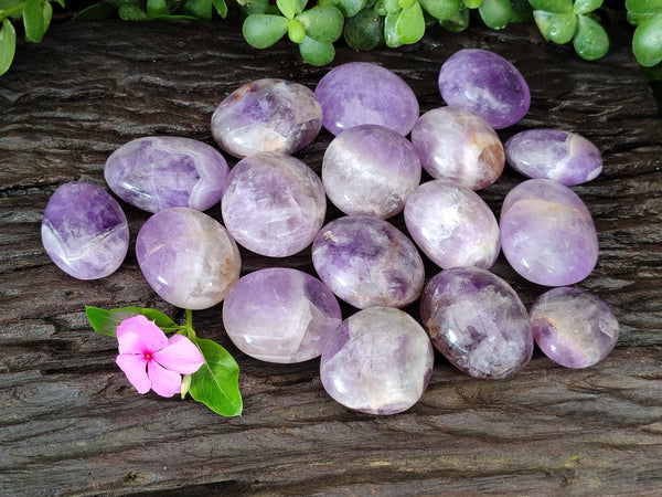 Polished Chevron Amethyst Palm Stones x 20 from Ankazobe, Madagascar