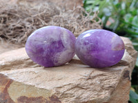 Polished Chevron Amethyst Palm Stones x 20 from Ankazobe, Madagascar