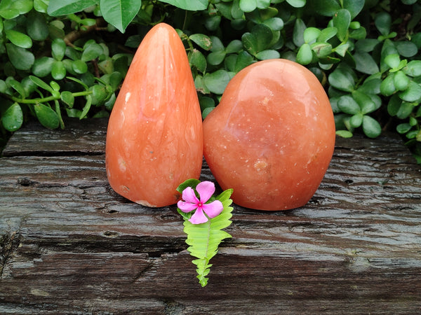 Polished Orange Twist Calcite Standing Free Forms x 2 From Madagascar