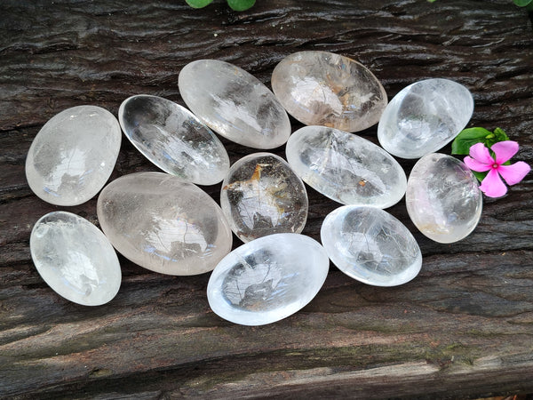 Polished Clear Quartz Crystal Palm Stones x 12 From Madagascar