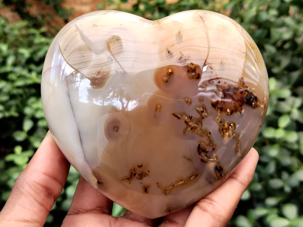 Polished Banded Agate Gemstone Hearts x 3 From Madagascar