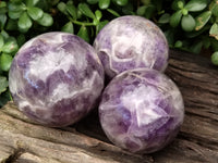 Polished Smokey Chevron Amethyst Spheres x 3 From Madagascar