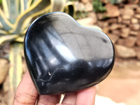 Polished Black Basalt Gemstone Hearts x 6 From Madagascar