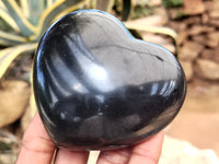 Polished Black Basalt Gemstone Hearts x 6 From Madagascar