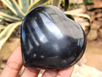 Polished Black Basalt Gemstone Hearts x 6 From Madagascar