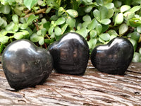 Polished Black Basalt Gemstone Hearts x 6 From Madagascar