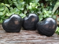 Polished Black Basalt Gemstone Hearts x 6 From Madagascar