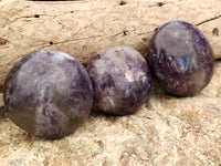 Polished Lepidolite with Pink Rubellite Palm Stones x 24 From Ambatondrazaka, Madagascar