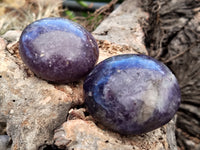 Polished Lepidolite with Pink Rubellite Palm Stones x 24 From Ambatondrazaka, Madagascar