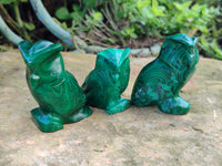 Hand Made Flower Malachite Owl Carvings x 6 From Congo