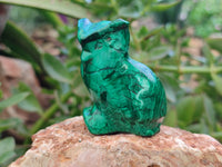 Hand Made Flower Malachite Owl Carvings x 6 From Congo