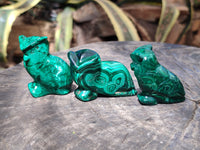 Hand Made Flower Malachite Owl Carvings x 6 From Congo