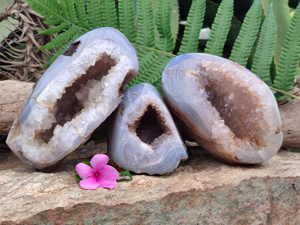 Polished Amethyst Agate Geode x 3 From Madagascar