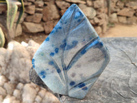 Polished Blue Spinel Spotted Quartz Leaf Sculpture x 1 From Madagascar