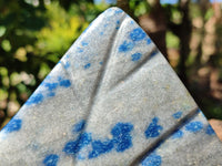 Polished Blue Spinel Spotted Quartz Leaf Sculpture x 1 From Madagascar