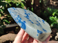 Polished Blue Spinel Spotted Quartz Leaf Sculpture x 1 From Madagascar