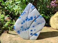 Polished Blue Spinel Spotted Quartz Leaf Sculpture x 1 From Madagascar