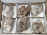 Natural Smokey Phantom Quartz Clusters x 6 From Luena, Congo