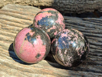 Polished Rhodonite Spheres x 3 From Ambindavato, Madagascar