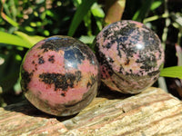 Polished Rhodonite Spheres x 3 From Ambindavato, Madagascar