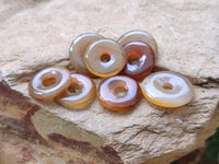 Polished Botswana Agate Donut Pendants x 13 From Botswana