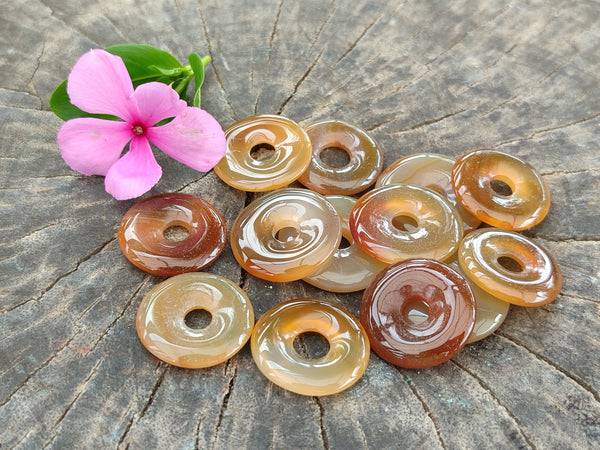 Polished Botswana Agate Donut Pendants x 13 From Botswana