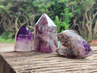 Polished Smokey Window Amethyst Quartz Crystals x 7 From Akansobe, Madagascar