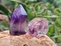 Polished Smokey Window Amethyst Quartz Crystals x 7 From Akansobe, Madagascar