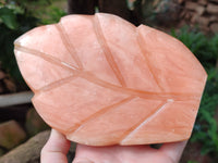 Polished Orange Twist Calcite Leaf Carving Standing Free Forms x 2 From Madagascar