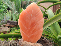 Polished Orange Twist Calcite Leaf Carving Standing Free Forms x 2 From Madagascar