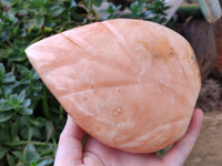 Polished Orange Twist Calcite Leaf Carving Standing Free Forms x 2 From Madagascar