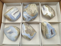 Polished Blue Lace Agate Geodes x 6 From Nsanje, Malawi