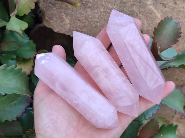 Polished Double Terminated Rose Quartz Points x 6 From Ambatondrazaka, Madagascar