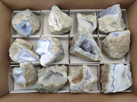 Natural Blue Lace Agate Geode Specimens x 12 From Nsanje, Malawi