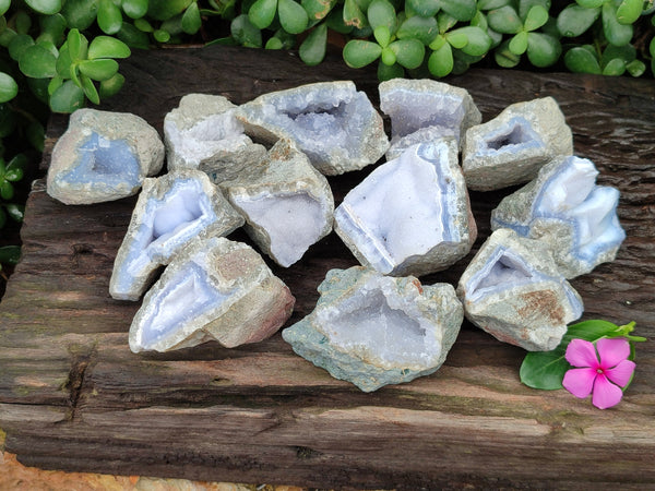 Natural Blue Lace Agate Geode Specimens x 12 From Nsanje, Malawi