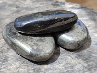 Polished Rare Pharaoh Stone Pyrite in Basalt Galet-Palm Stones x 12 Iron Duke Mine, Zimbabwe