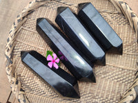 Polished Black Basalt Double Terminated Points x 4 From Antsirabe, Madagascar