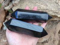 Polished Black Basalt Double Terminated Points x 4 From Antsirabe, Madagascar